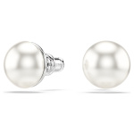 Matrix stud earrings Crystal pearl, White, Rhodium plated